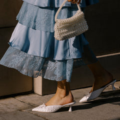 CLAYTN PEARL HEELS TRUE WHITE SATIN