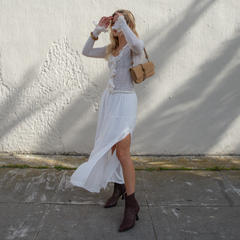 LONNI BOOTIES DK BROWN WOVEN LEATHER