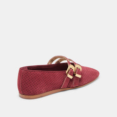 BAYLEE GROMMET BALLET FLATS OXBLOOD PERFORATED SUEDE