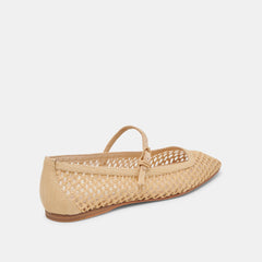 REYES WIDE BALLET FLATS LT NATURAL WOVEN RAFFIA