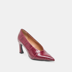 MIDGE HEELS BURGUNDY CROCO EMBOSSED LEATHER
