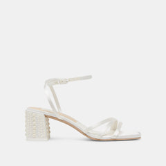 YSABEL PEARL HEELS TRUE WHITE SATIN