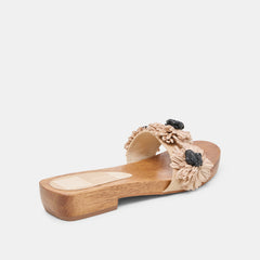ARIENA SANDALS BLACK NATURAL FLORAL RAFFIA