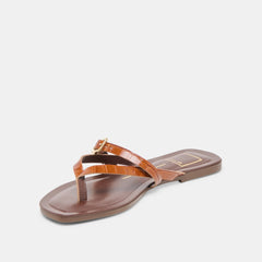 PIERS SANDALS COGNAC CROCO EMBOSSED LEATHER