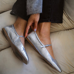 REYES BALLET FLATS SILVER DISTRESSED LEATHER