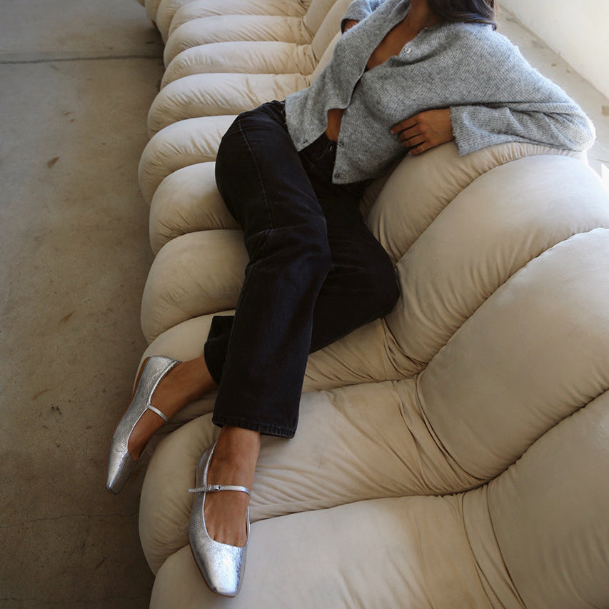 REYES BALLET FLATS SILVER DISTRESSED LEATHER