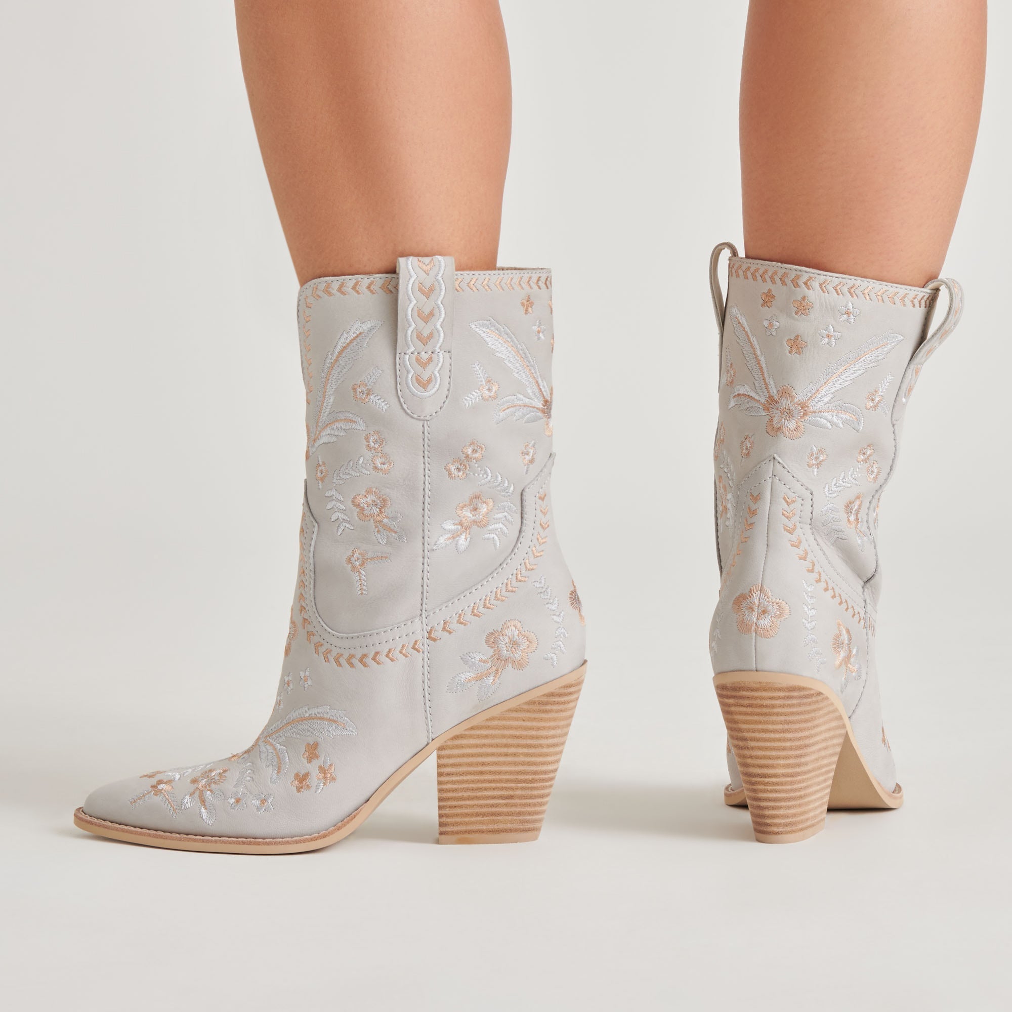 JESSEY FLORAL BOOTS LIGHT BLUE NUBUCK