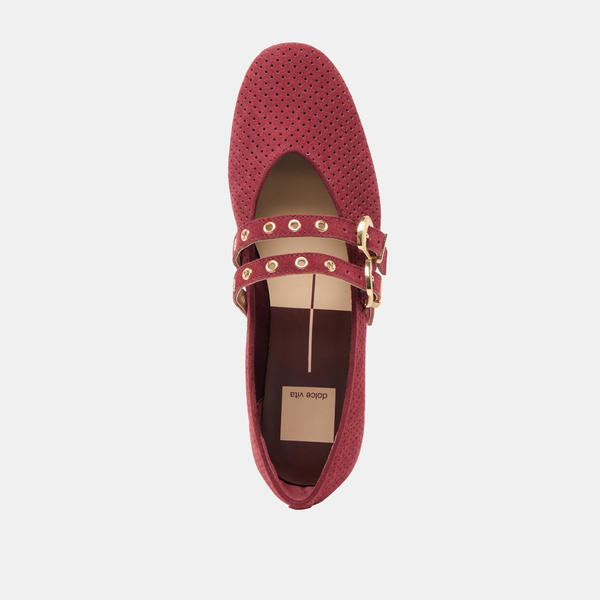 BAYLEE GROMMET BALLET FLATS OXBLOOD PERFORATED SUEDE