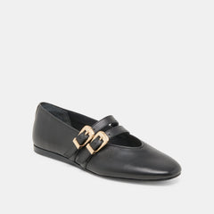 BAYLEE WIDE BALLET FLATS BLACK LEATHER