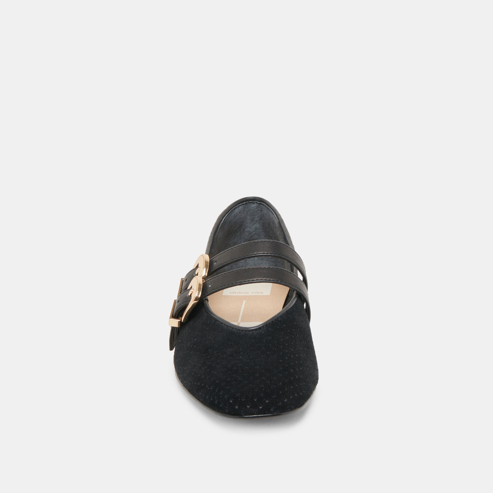 BAYLEE WIDE BALLET FLATS ONYX PERFORATED SUEDE
