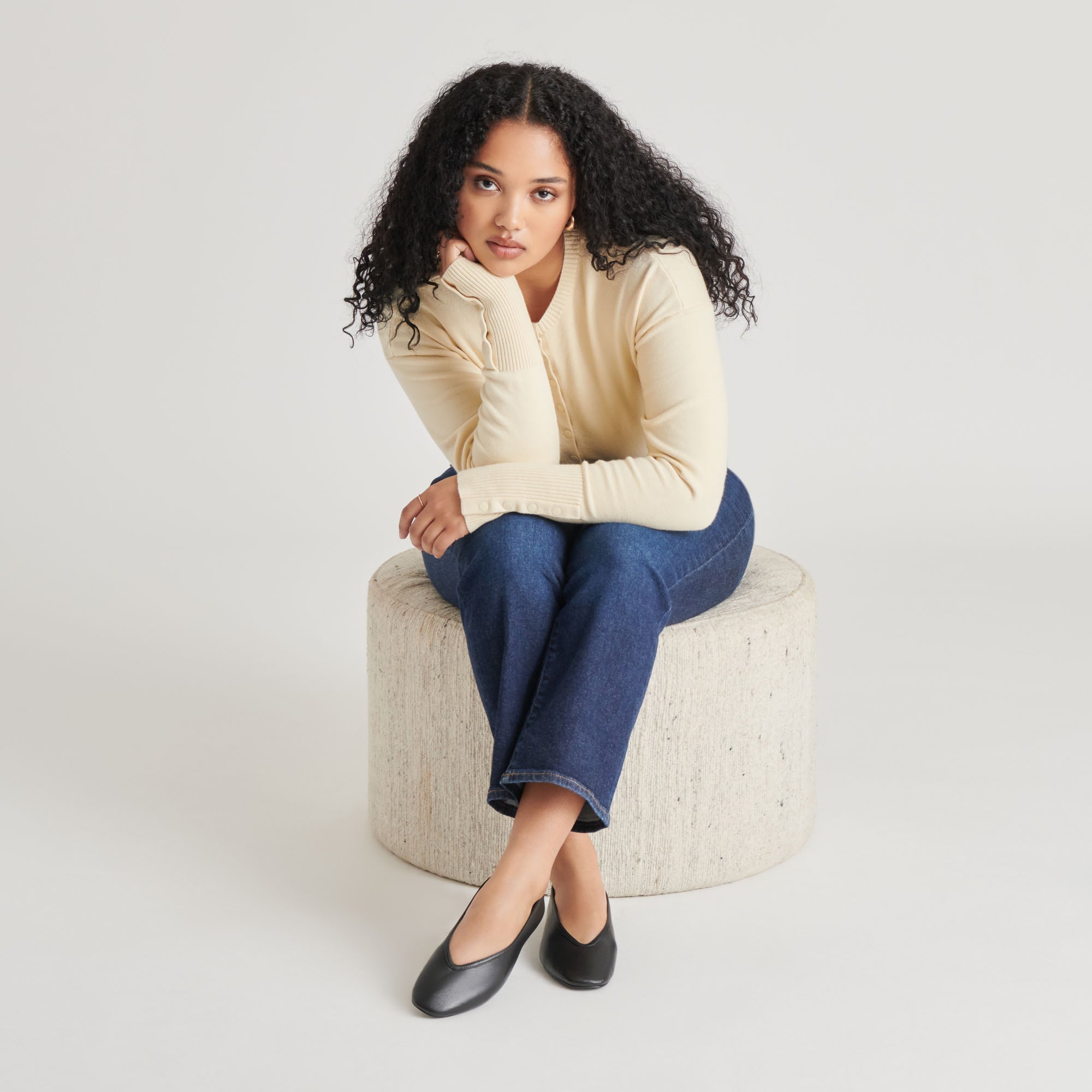 BRAIDY BALLET FLATS BLACK LEATHER