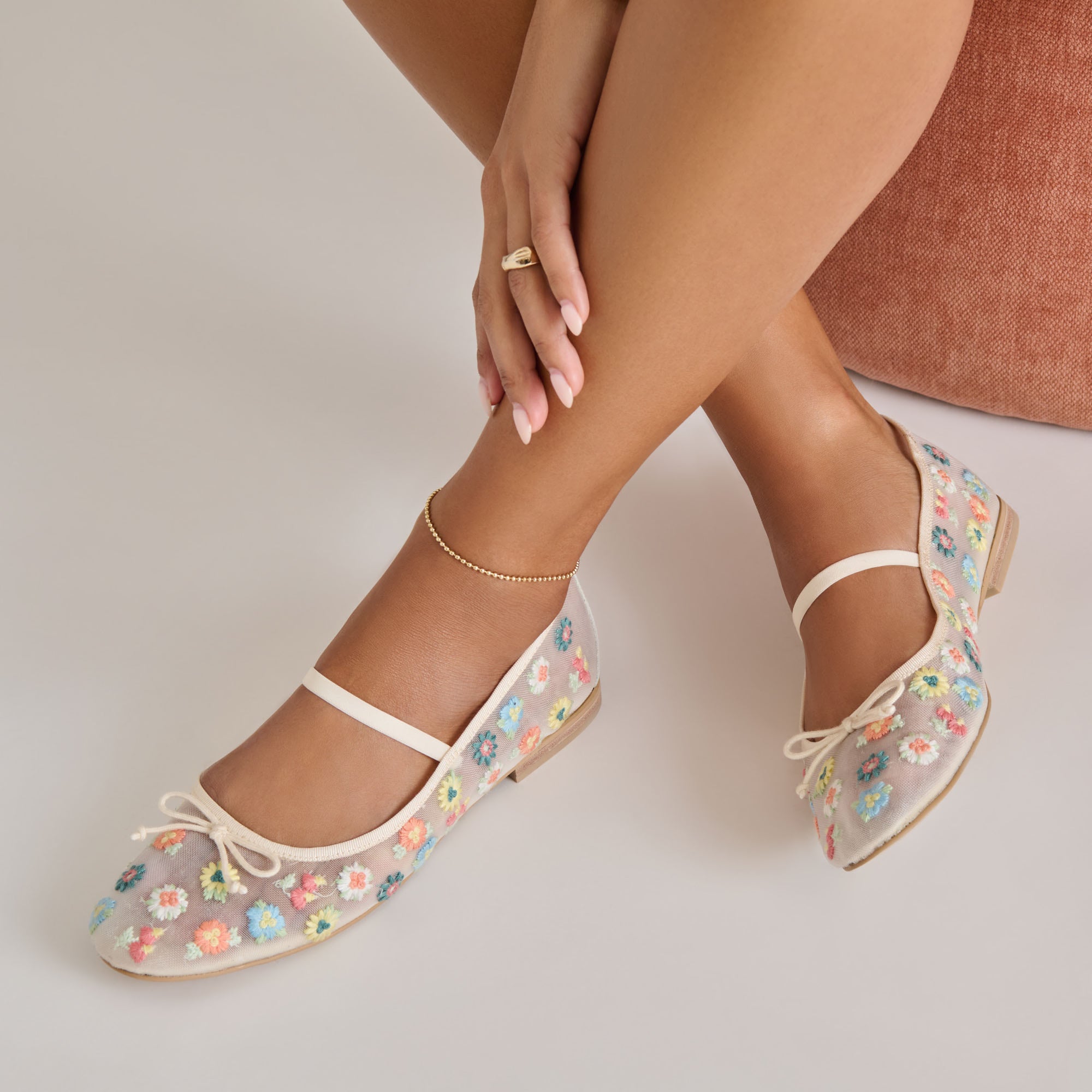 CADEL FLORAL BALLET FLATS IVORY FLORAL MESH