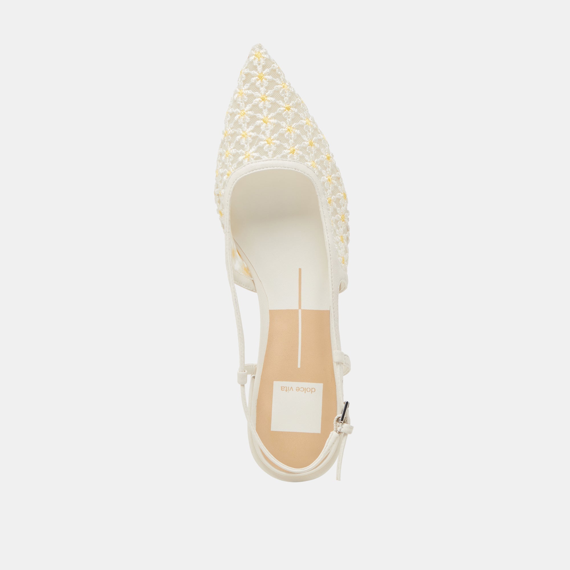 PAMIE FLORAL FLATS WHITE YELLOW FLORAL MESH