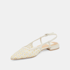 PAMIE FLORAL FLATS WHITE YELLOW FLORAL MESH