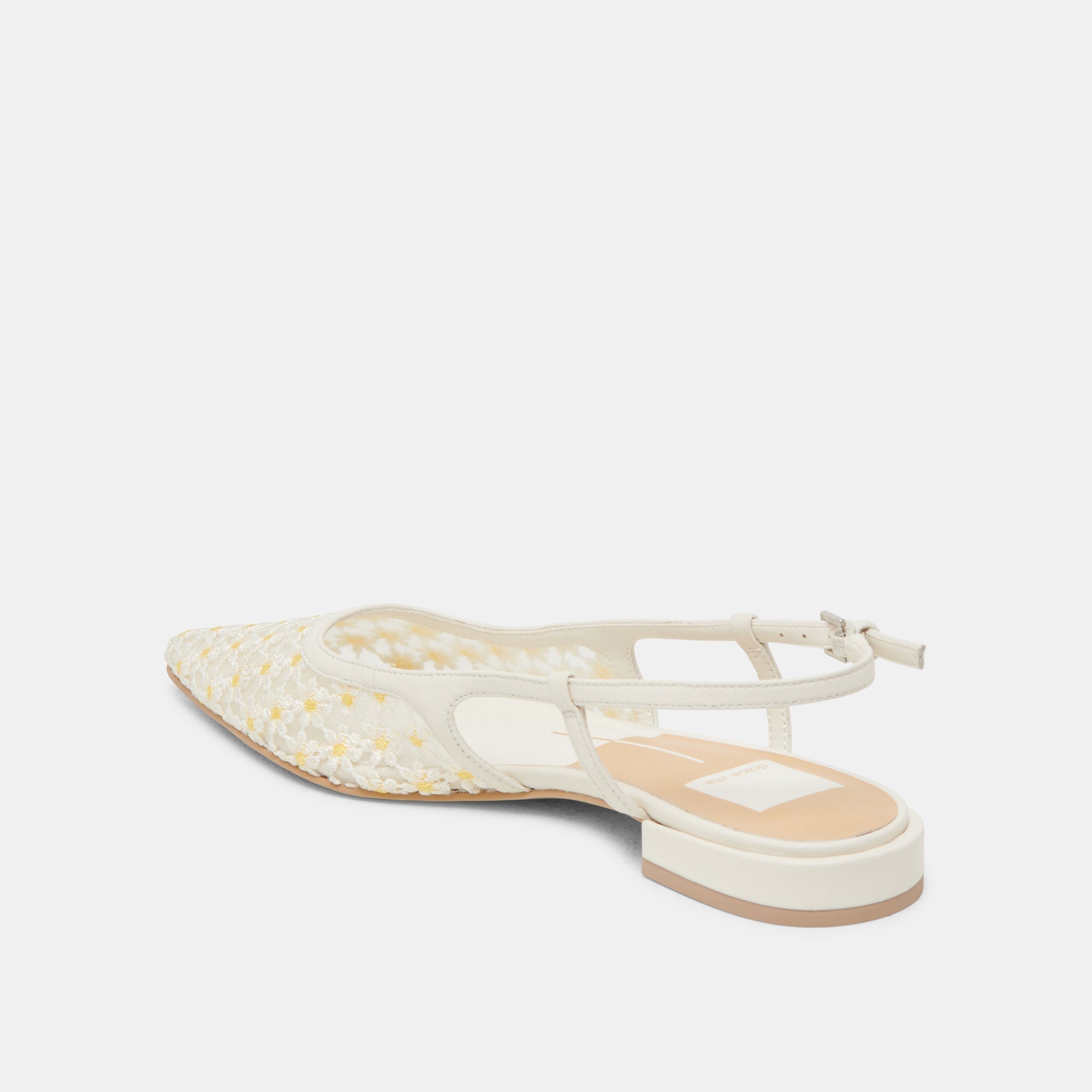 PAMIE FLORAL FLATS WHITE YELLOW FLORAL MESH