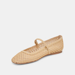 REYES WIDE BALLET FLATS LT NATURAL WOVEN RAFFIA