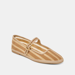 TAMEKA BALLET FLATS TAN STRIPE MESH
