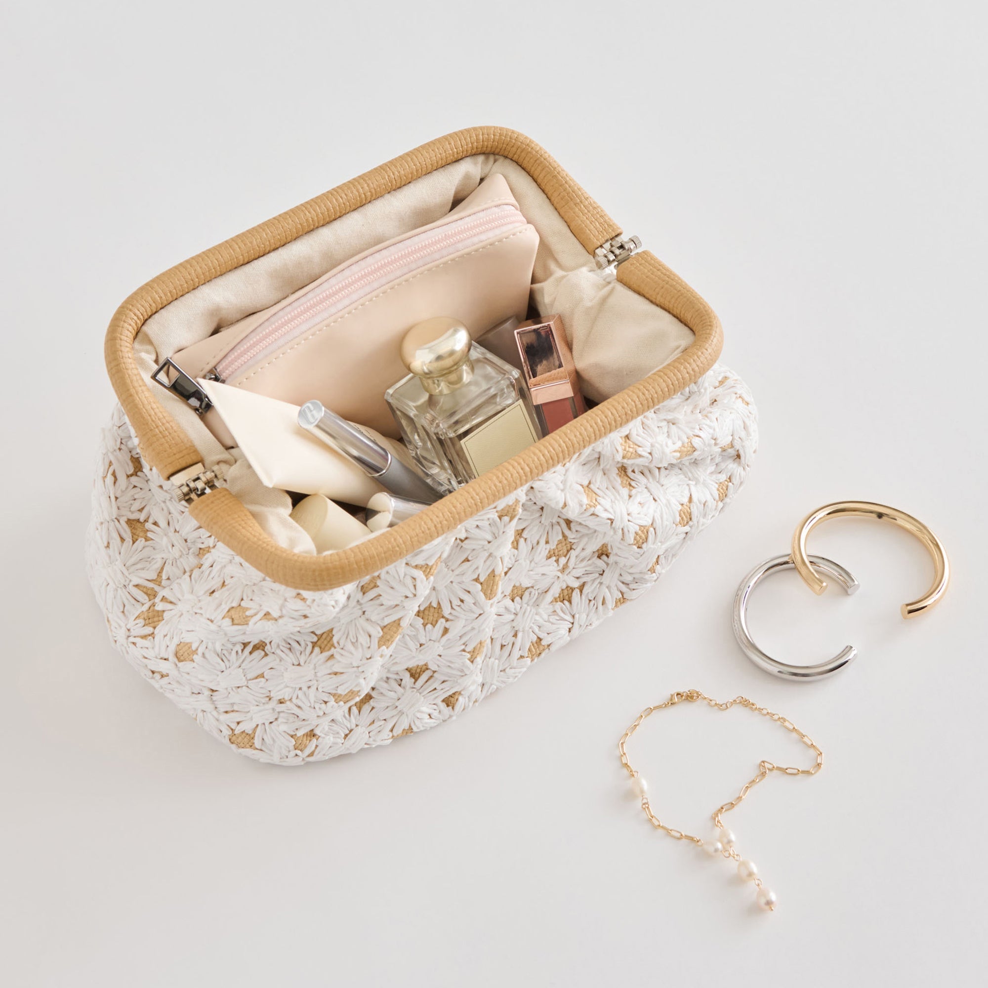 FIORE CLUTCH EMBROIDERED NATURAL RAFFIA