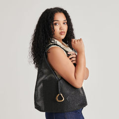 MISSIE TOTE BLACK RAFFIA MESH
