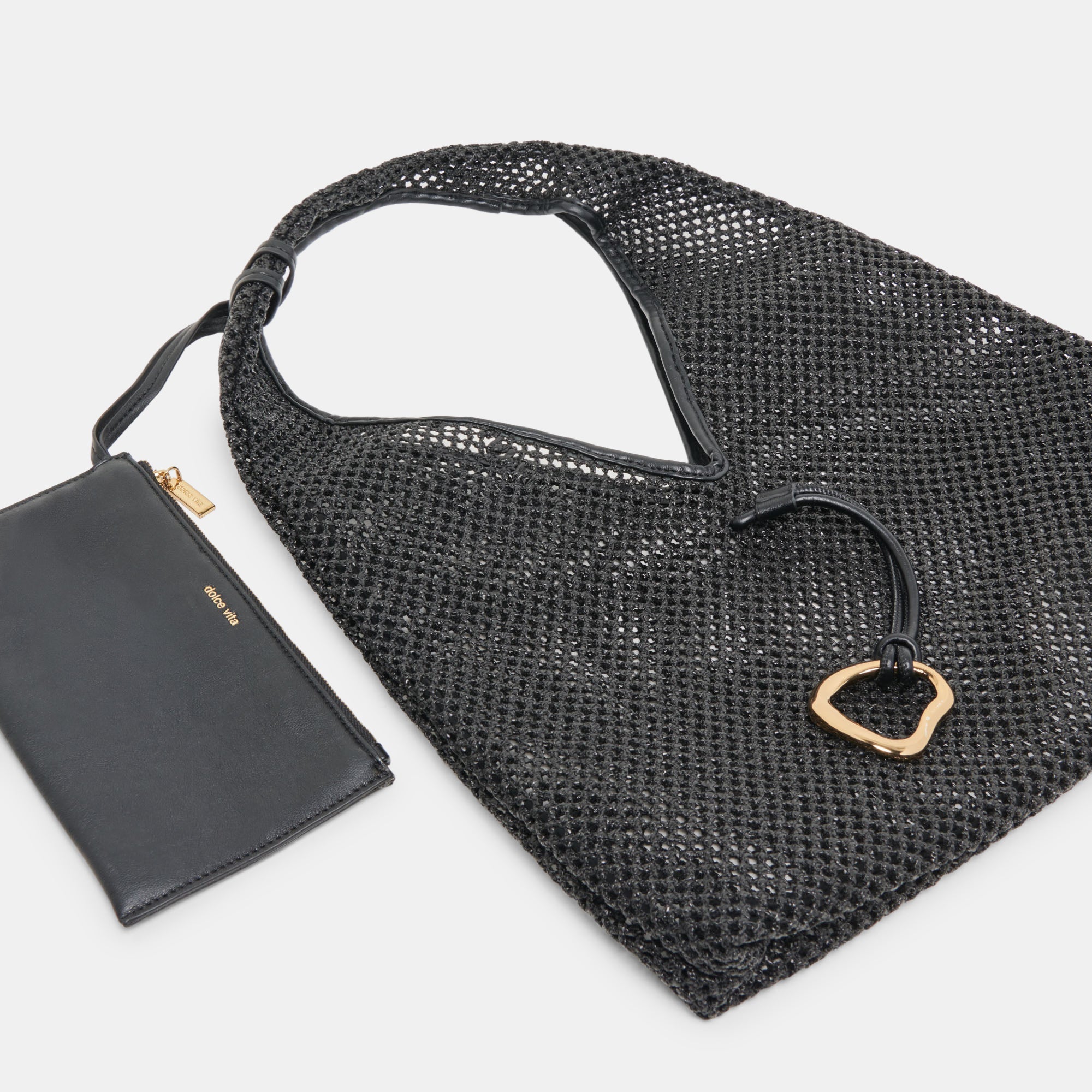 MISSIE TOTE BLACK RAFFIA MESH
