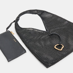 MISSIE TOTE BLACK RAFFIA MESH