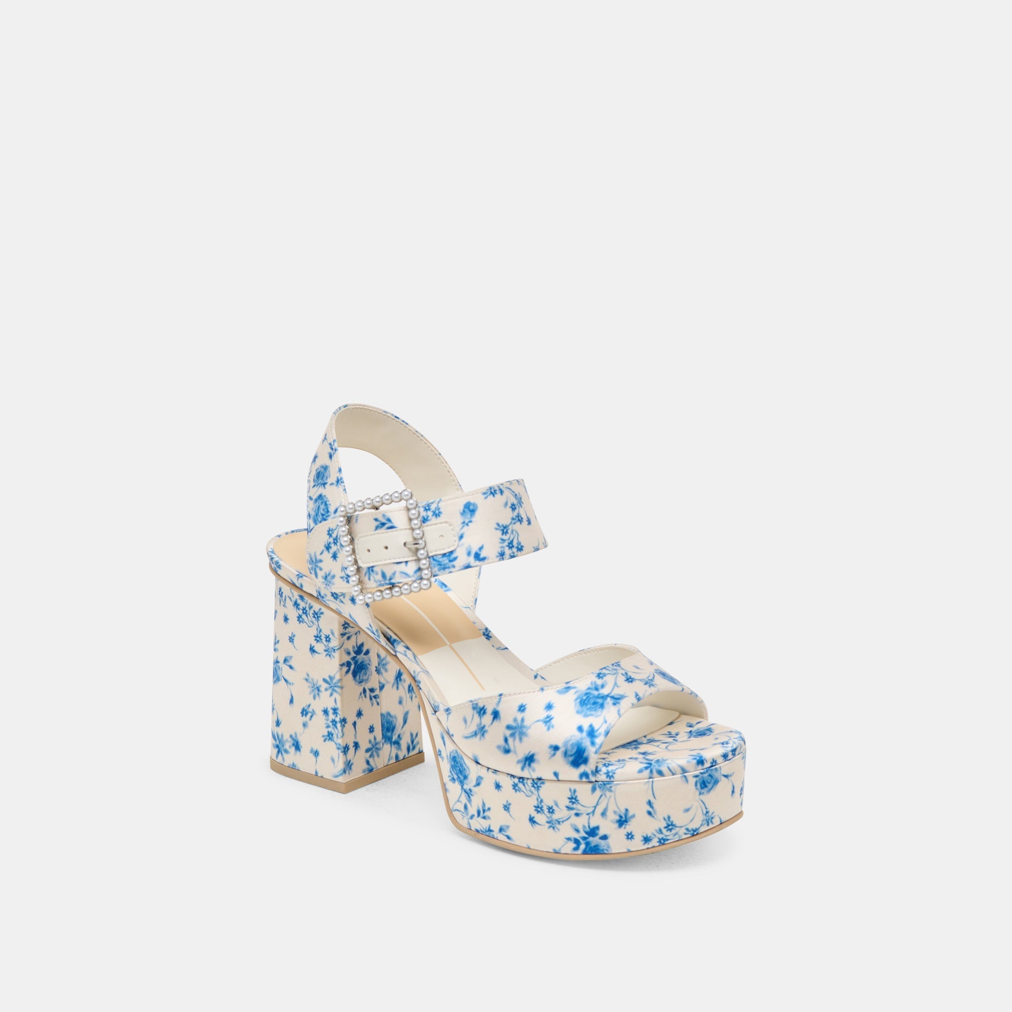BOBBY PEARL HEELS BLUE FLORAL SATIN