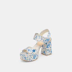 BOBBY PEARL HEELS BLUE FLORAL SATIN