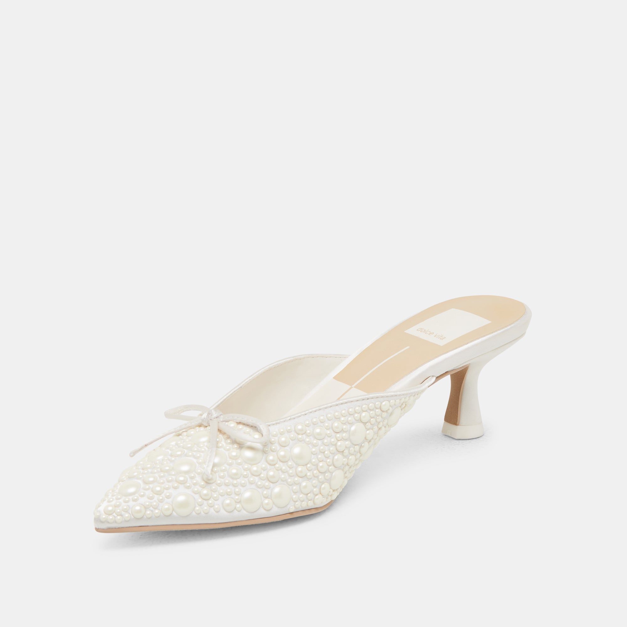 CLAYTN PEARL HEELS TRUE WHITE SATIN