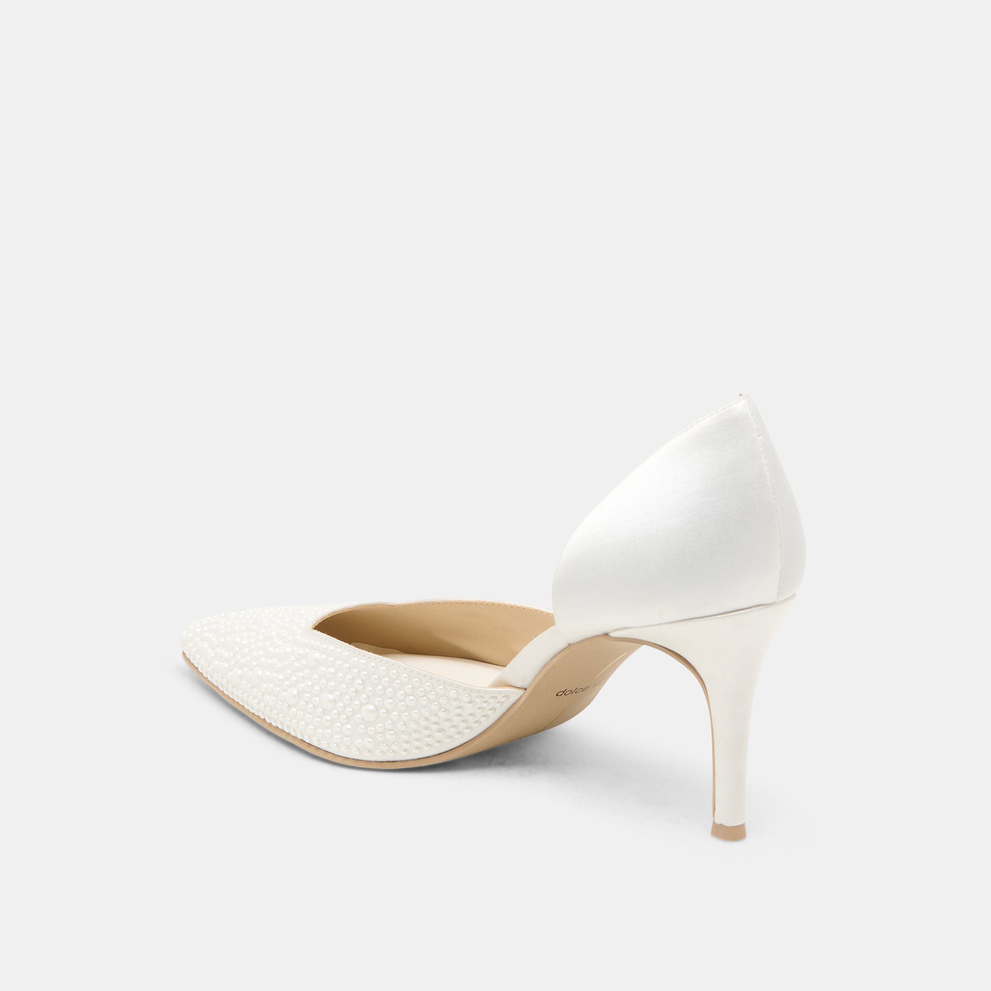 ELOY PEARL HEELS TRUE WHITE SATIN