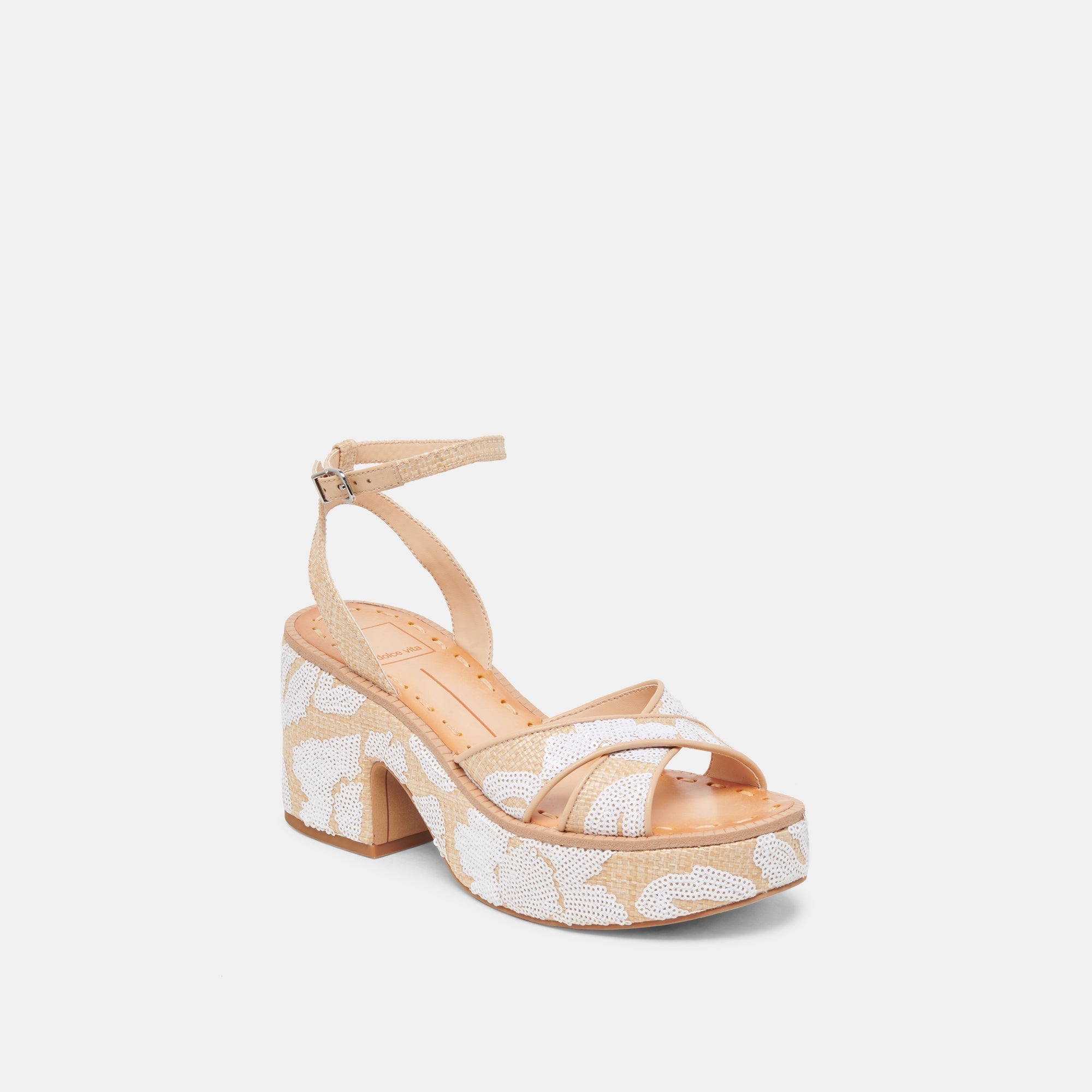 ENIKO HEELS NATURAL MULTI FLORAL SEQUIN