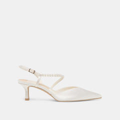 KAMRA PEARL MID HEELS TRUE WHITE SATIN