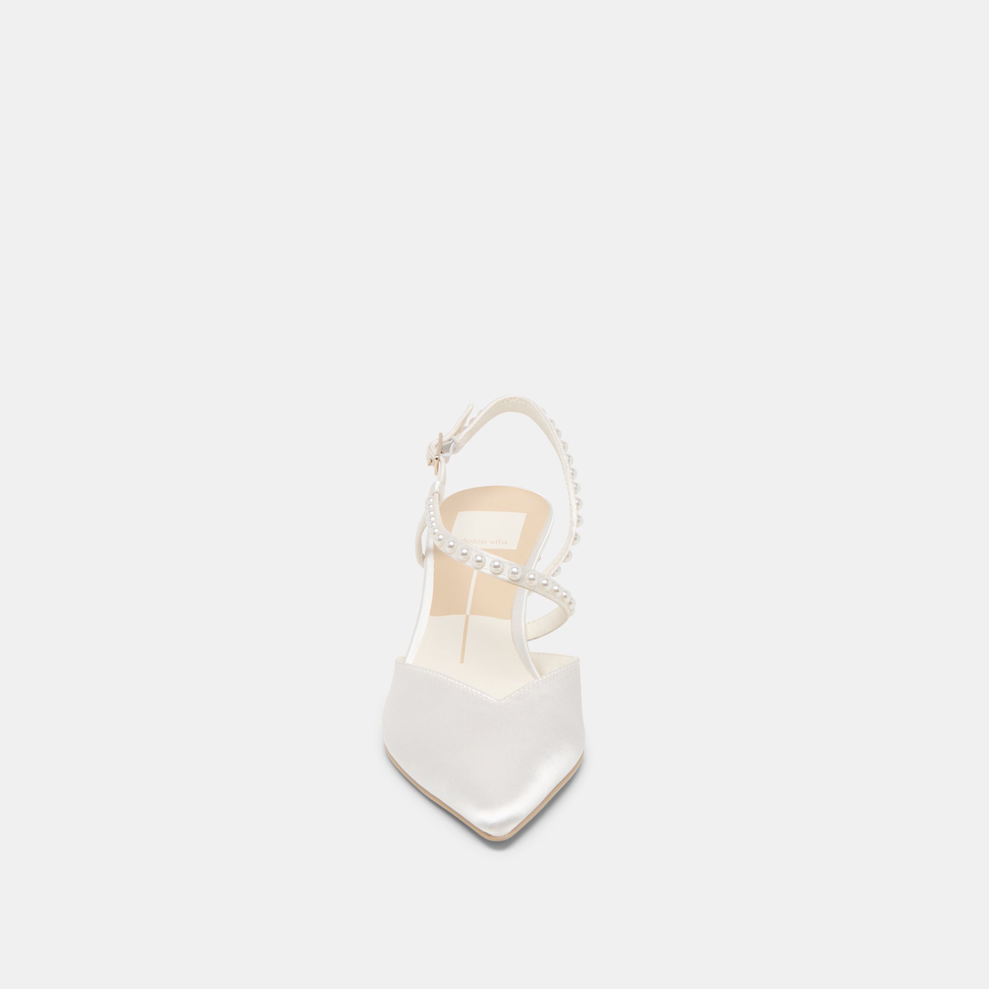 KAMRA PEARL MID HEELS TRUE WHITE SATIN