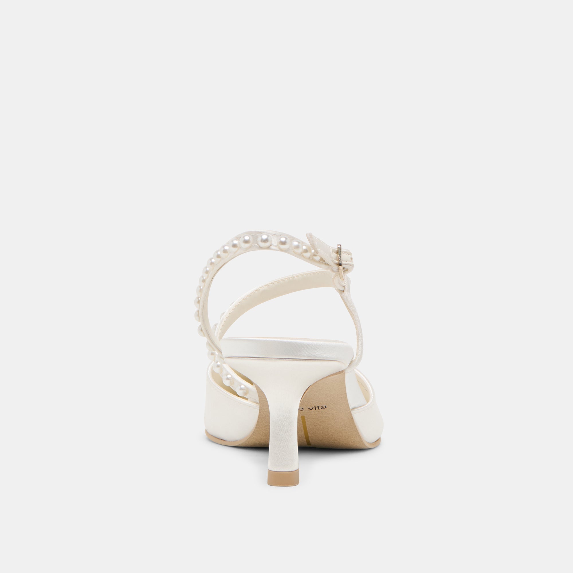 KAMRA PEARL MID HEELS TRUE WHITE SATIN