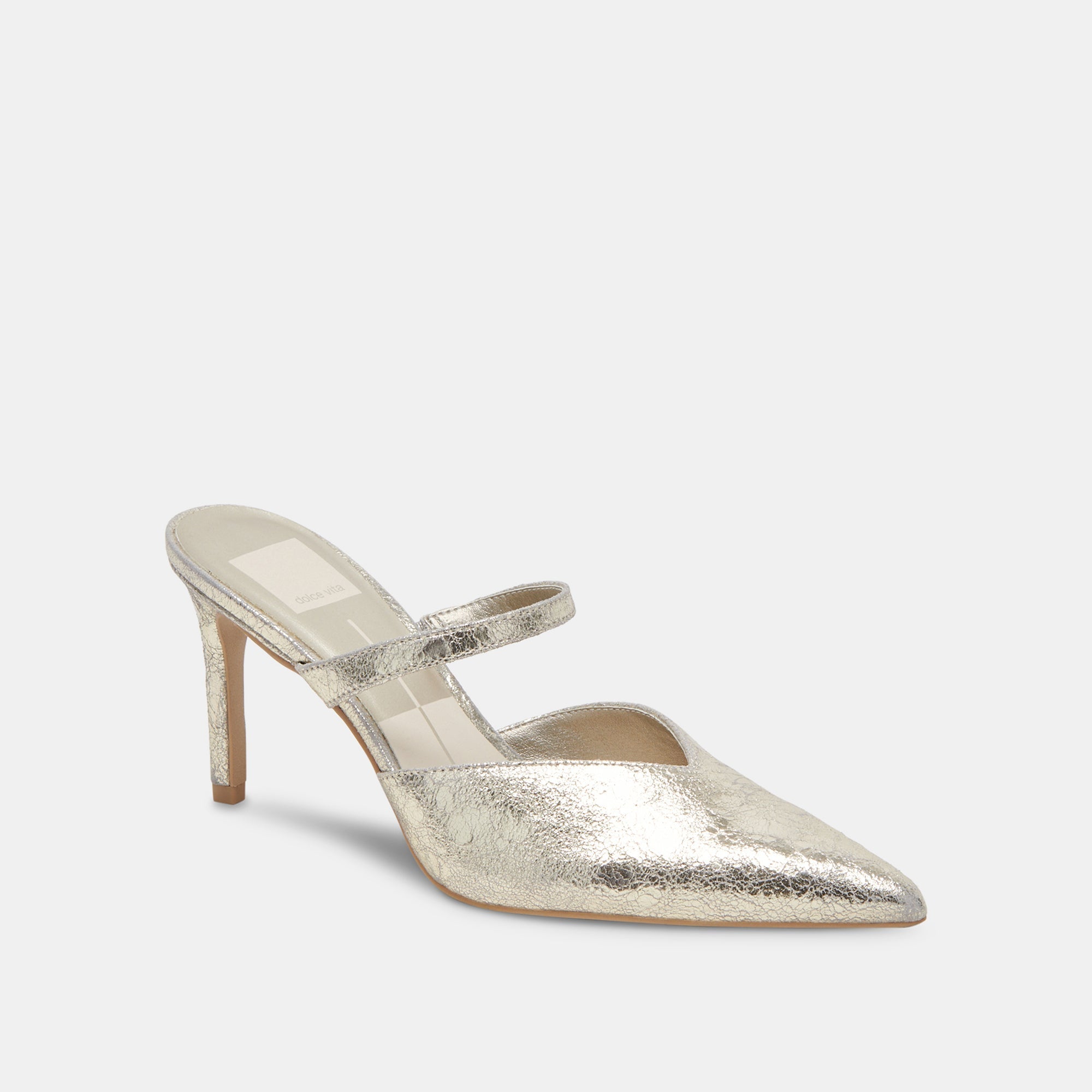 KANIKA WIDE HEELS PLATINUM DISTRESSED LEATHER