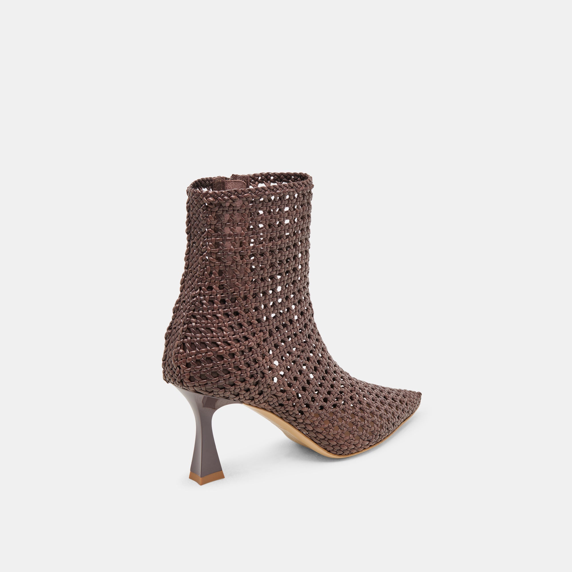 LONNI BOOTIES DK BROWN WOVEN LEATHER