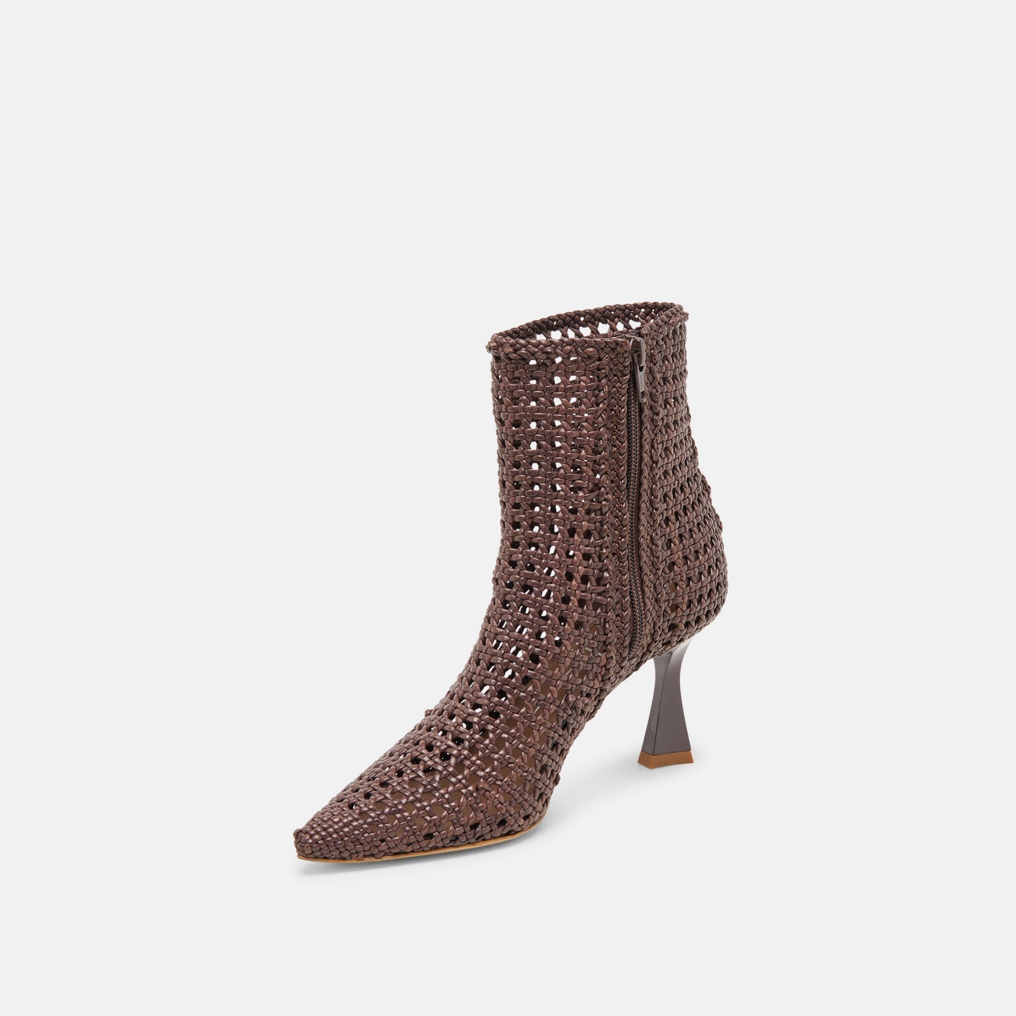 LONNI BOOTIES DK BROWN WOVEN LEATHER