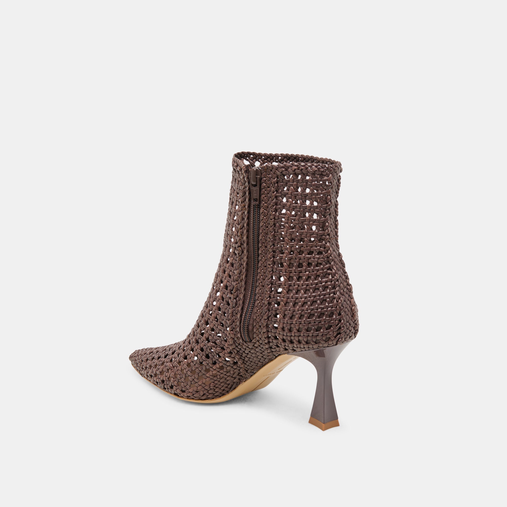 LONNI BOOTIES DK BROWN WOVEN LEATHER