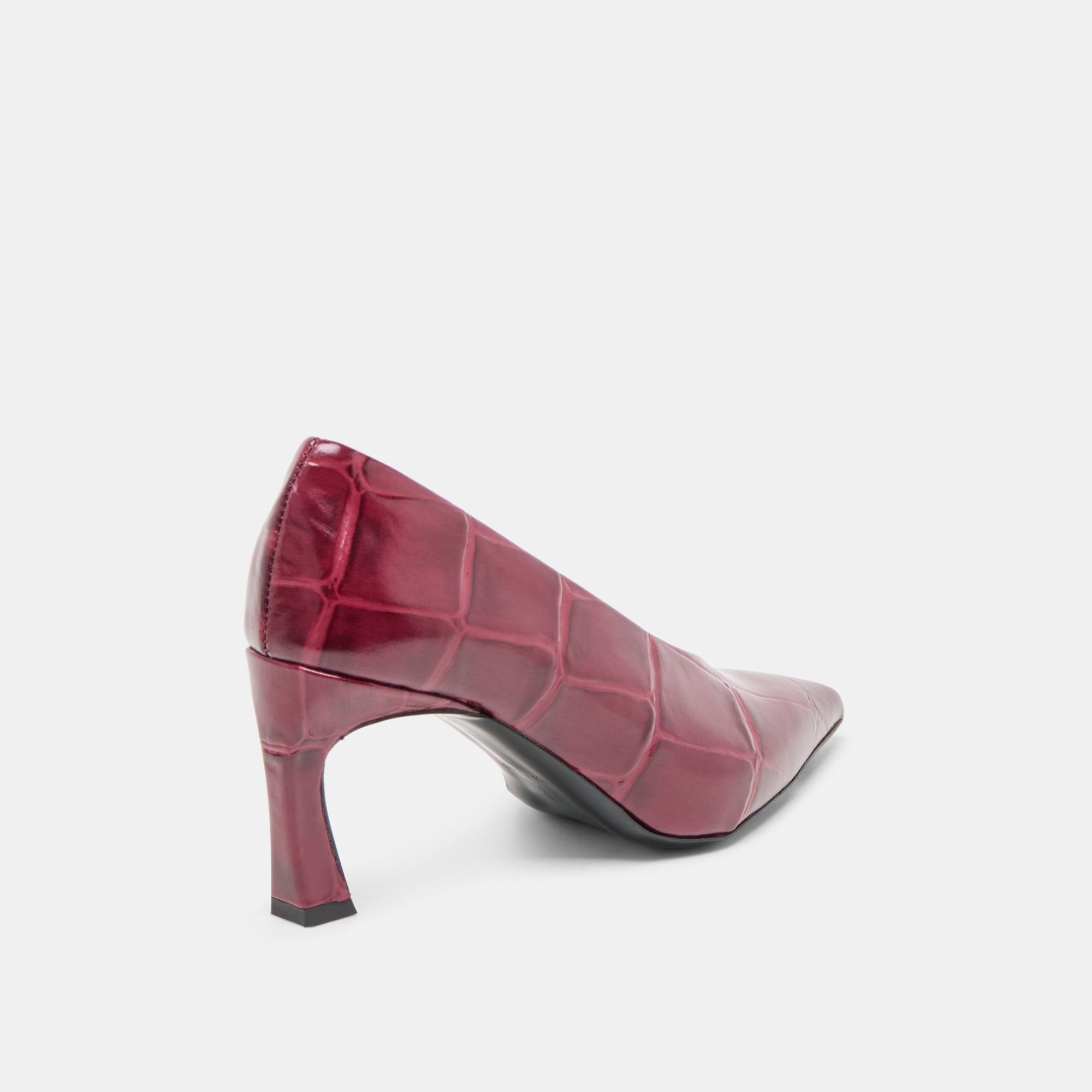 MIDGE HEELS BURGUNDY CROCO EMBOSSED LEATHER