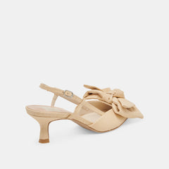 ODELA BOW HEELS NATURAL WOVEN RAFFIA