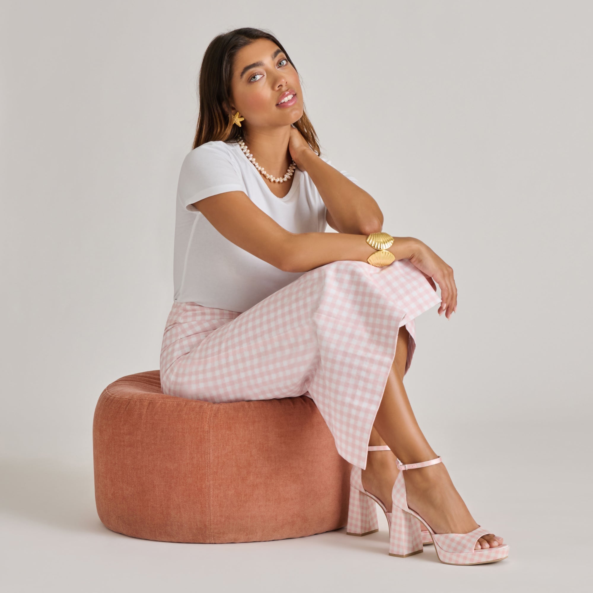 PANDRO X BYRDIE GOLF HEELS PINK PLAID GINGHAM