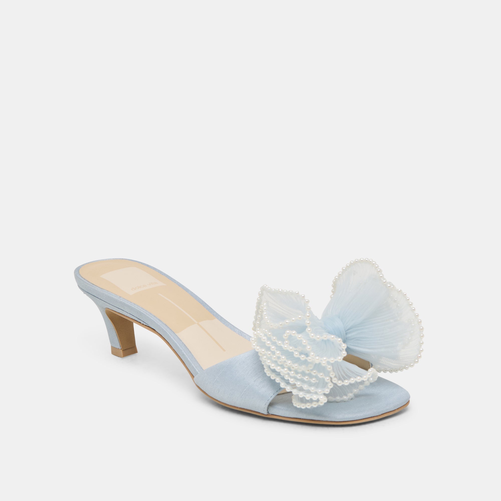 NARITA PEARL HEELS LIGHT BLUE SATIN
