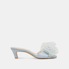 NARITA PEARL HEELS LIGHT BLUE SATIN
