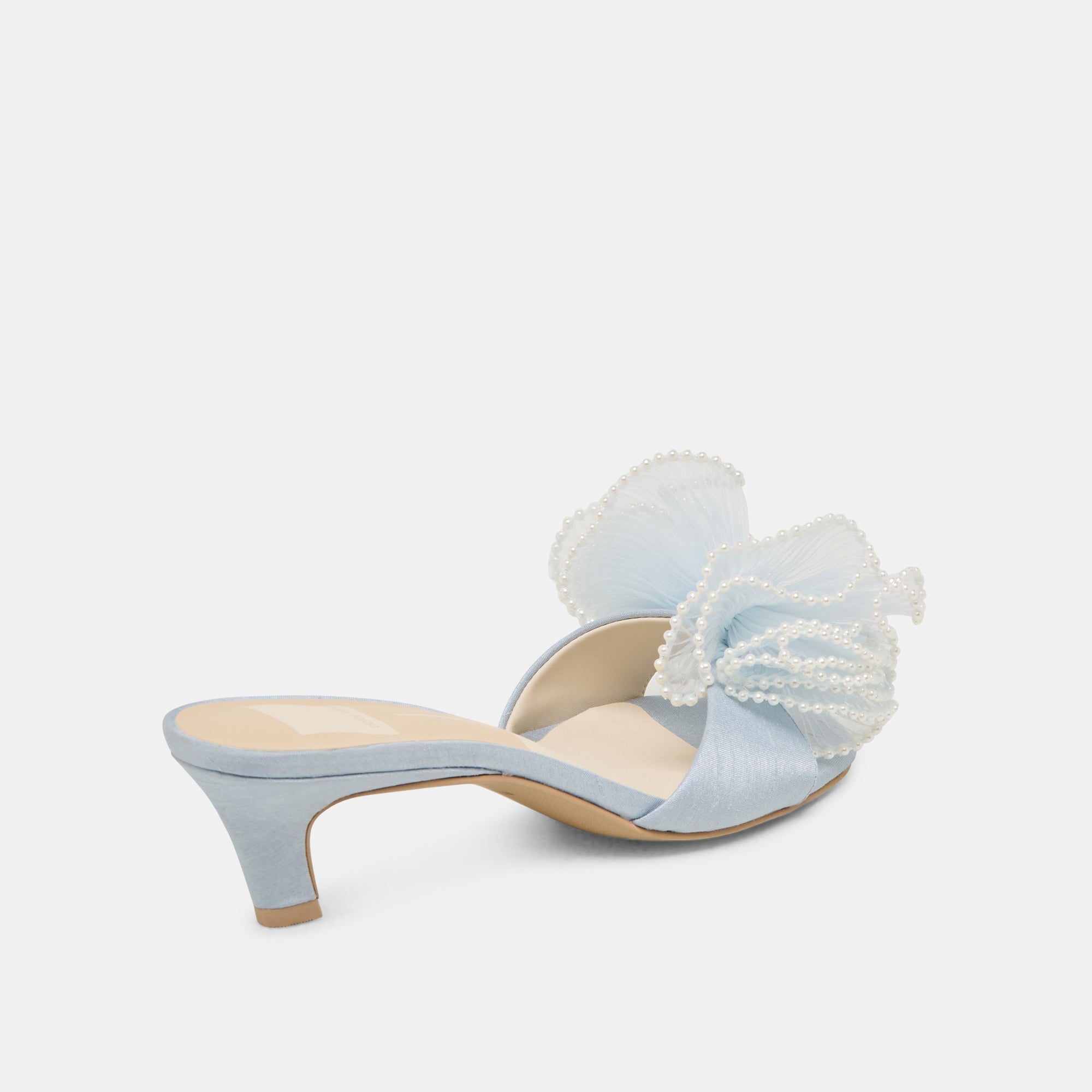 NARITA PEARL HEELS LIGHT BLUE SATIN