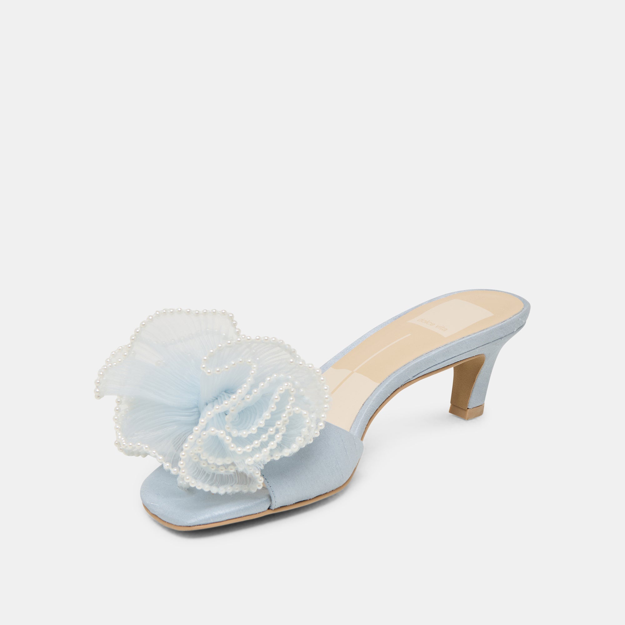 NARITA PEARL HEELS LIGHT BLUE SATIN
