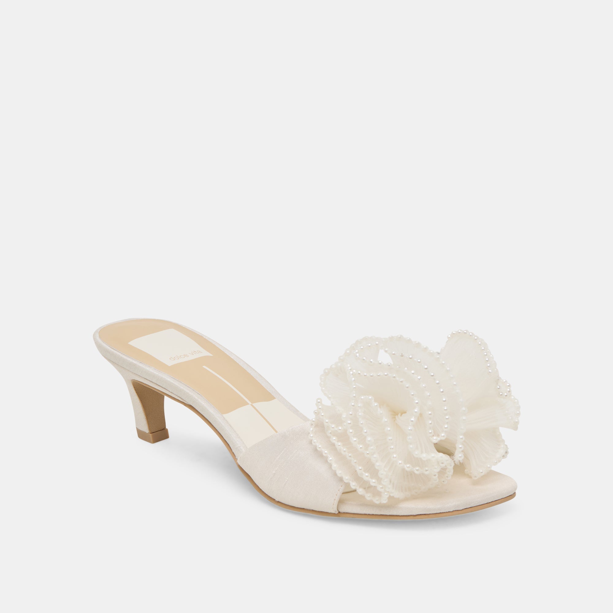 NARITA PEARL HEELS OFF WHITE SATIN