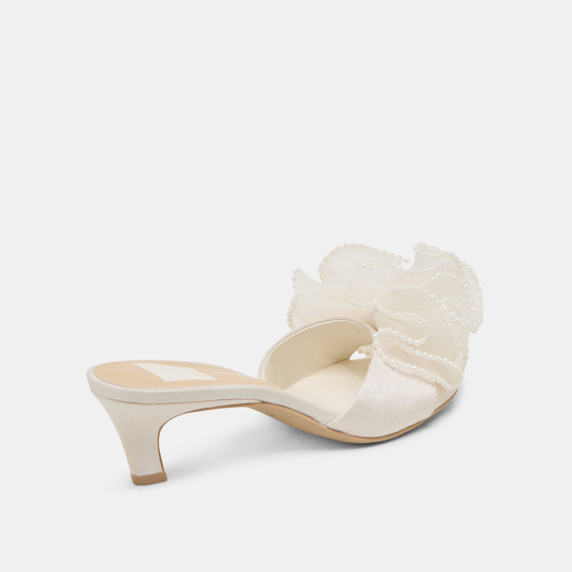 NARITA PEARL HEELS OFF WHITE SATIN