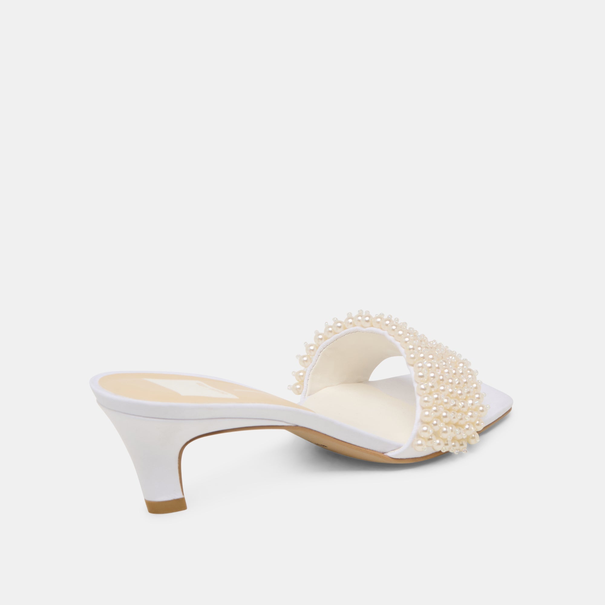 REXA PEARL HEELS OFF WHITE SATIN