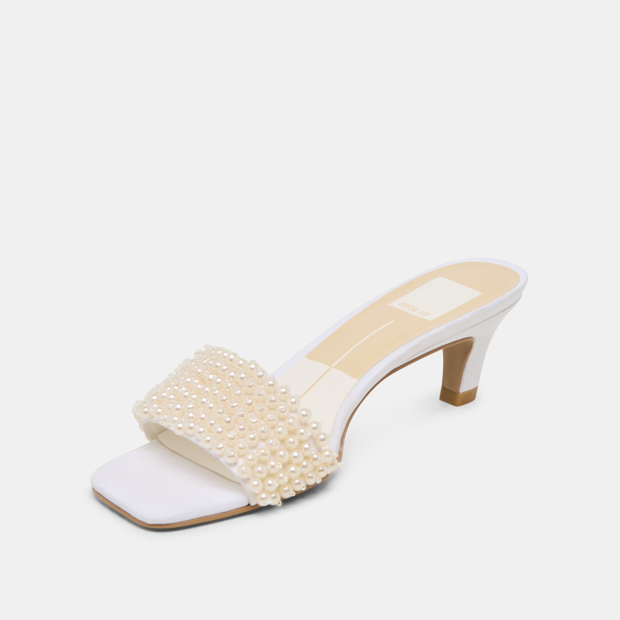 REXA PEARL HEELS OFF WHITE SATIN