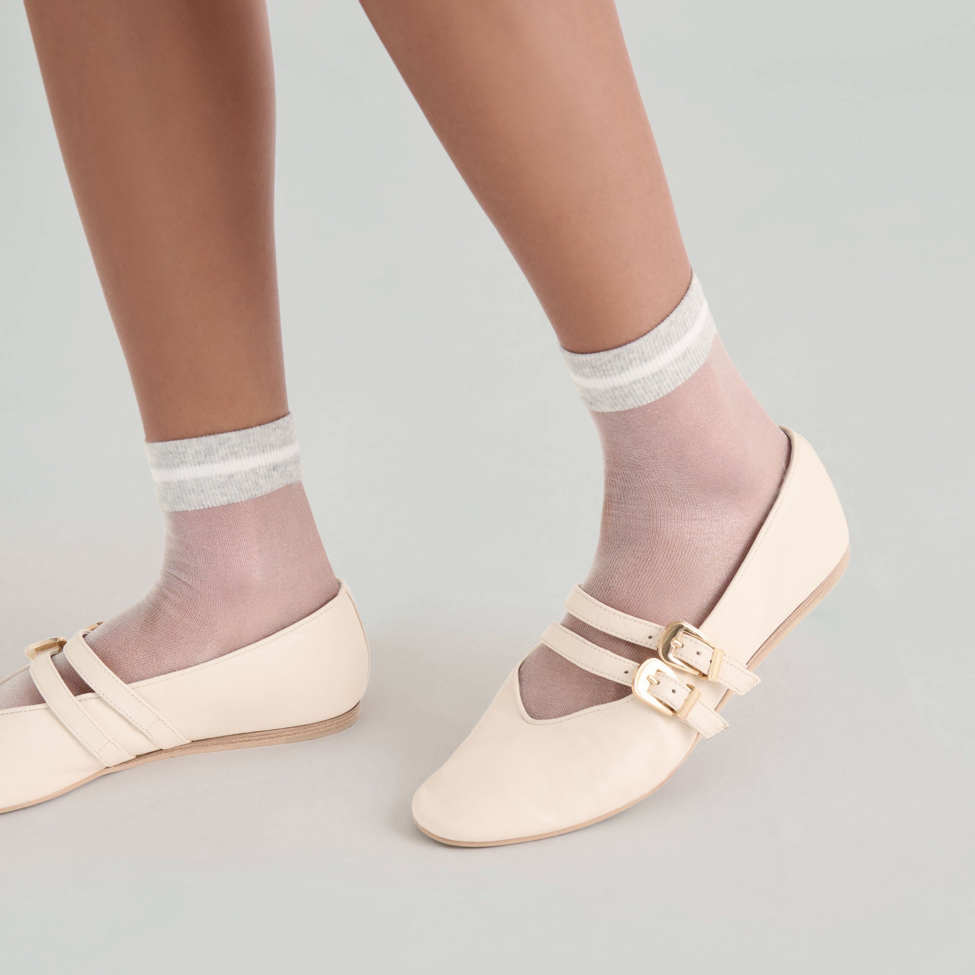 SHEER STRIPE CREW SOCKS 2 PACK BLACK GREY