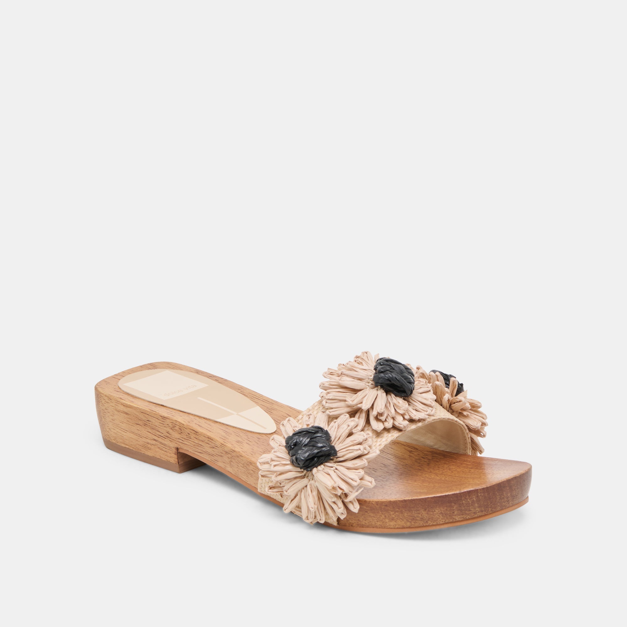 ARIENA SANDALS BLACK NATURAL FLORAL RAFFIA